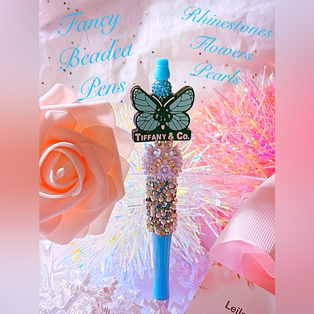 Beaded fancy pen/turquoise butterfly/gifts ideas/Flower beads/turquoise beads/